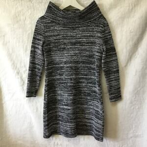 Loft Black & White Marled Cowl Neck Sweater Dress